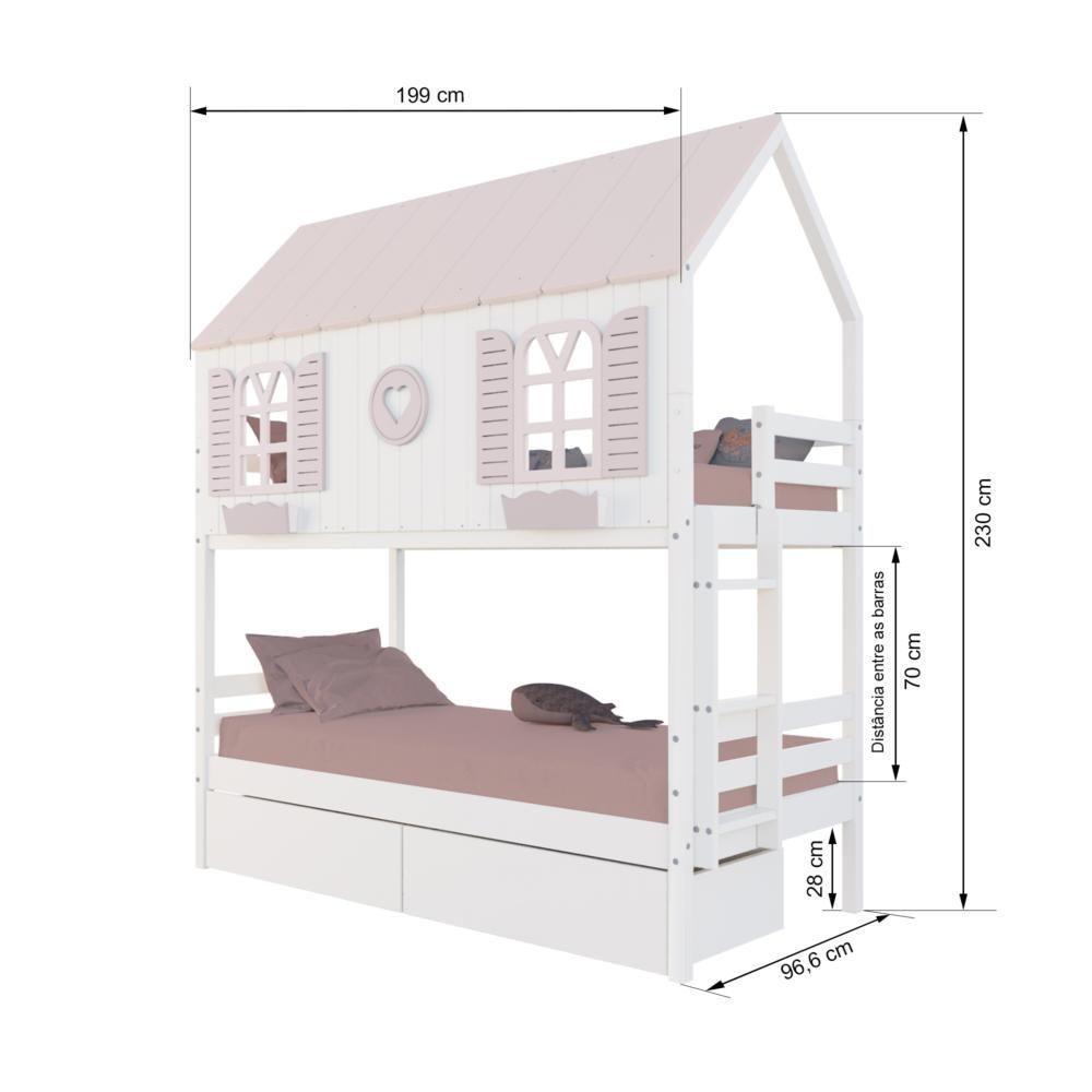 Beliche Casinha Bela Com Coração 2 Gavetas Madeira Maciça Branco/rosa Housin - 3