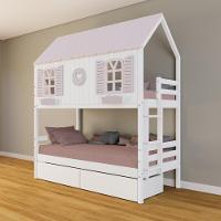 Beliche Casinha Bela Com Coração 2 Gavetas Madeira Maciça Branco/rosa Housin - 1