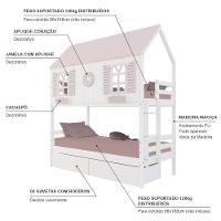 Beliche Casinha Bela Com Coração 2 Gavetas Madeira Maciça Branco/rosa Housin