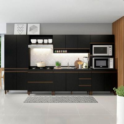 Armário De Cozinha Com Balcão Sabrina 360x202cm Menu Móveis Preto