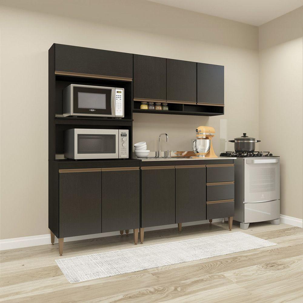 Armário De Cozinha Com Torre Quente Forno Micro Menu Móveis Preto - 2