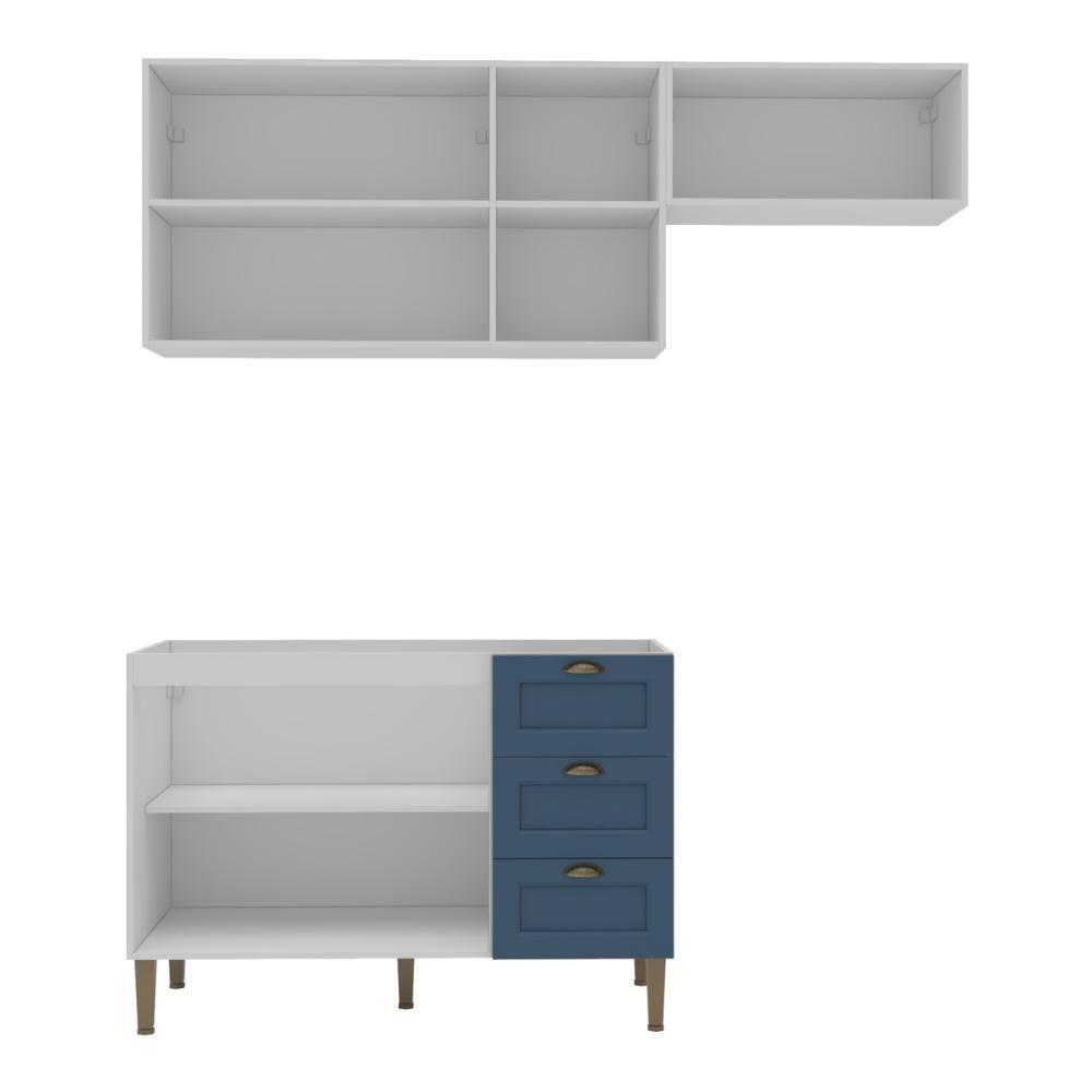 Armário De Cozinha Americana Modulada 190cm Com Balcão Para Pia Multimóveis Cr20493 Branco-Azul - 5