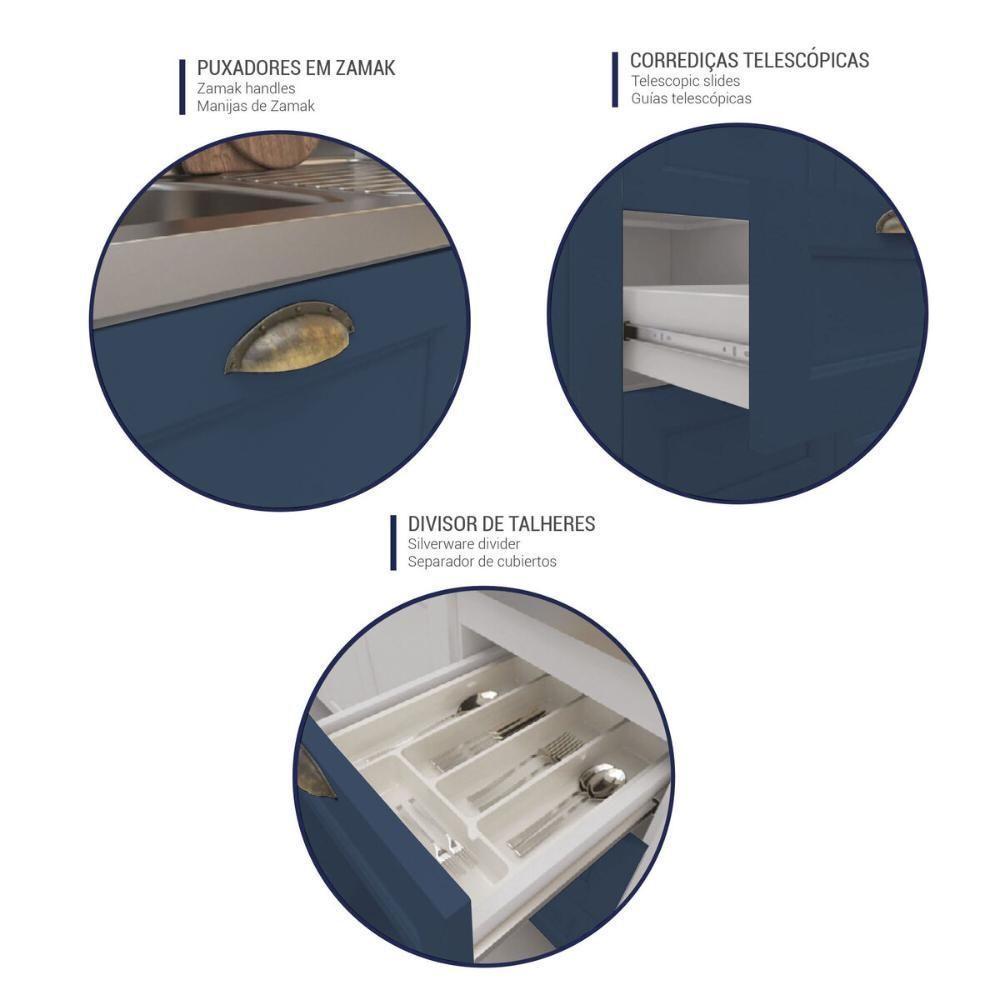 Armário De Cozinha Americana Modulada 190cm Com Balcão Para Pia Multimóveis Cr20493 Branco-Azul - 6