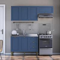 Armário De Cozinha Americana Modulada 190cm Com Balcão Para Pia Multimóveis Cr20493 Branco-Azul - 1