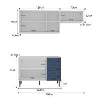 Armário De Cozinha Americana Modulada 190cm Com Balcão Para Pia Multimóveis Cr20493 Branco-Azul