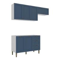 Armário De Cozinha Americana Modulada 190cm Com Balcão Para Pia Multimóveis Cr20493 Branco-Azul - 7