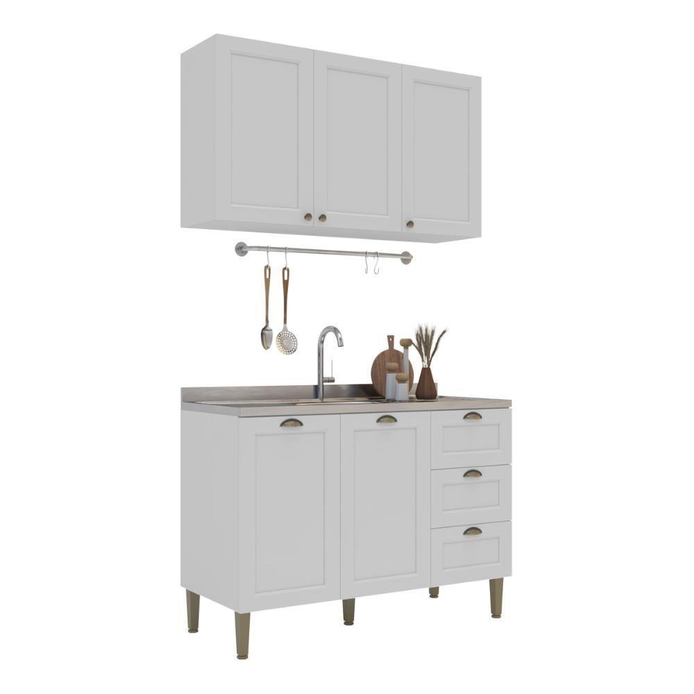 Armário De Cozinha Americana Modulada 120cm Com Balcão Para Pia Multimóveis Cr20492 Branco - 2