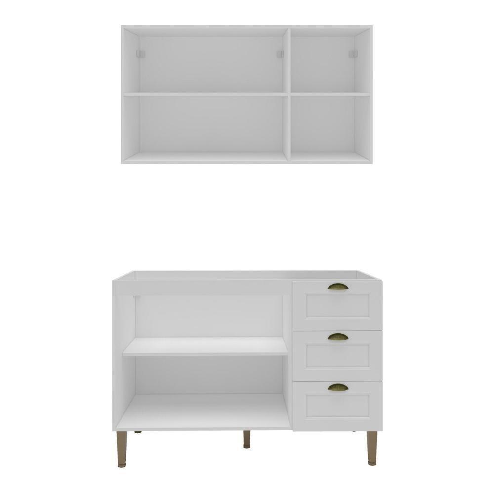 Armário De Cozinha Americana Modulada 120cm Com Balcão Para Pia Multimóveis Cr20492 Branco - 4