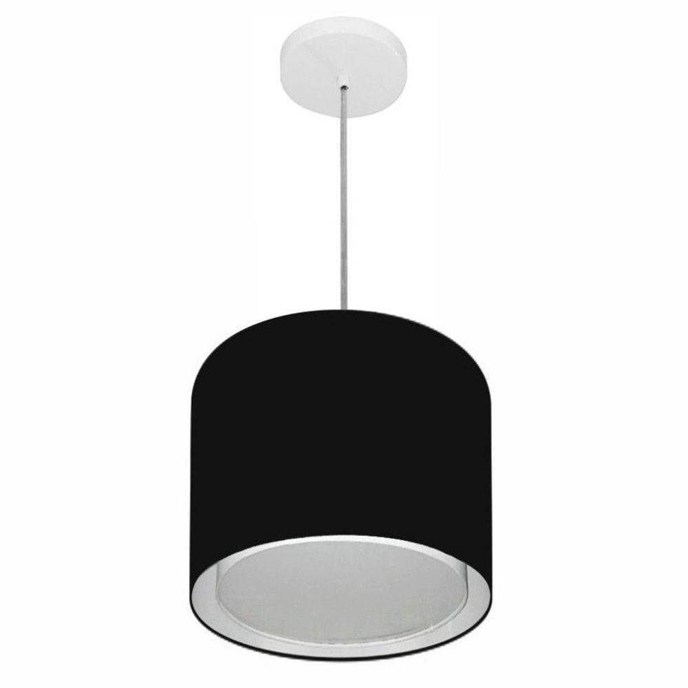 Lustre Pendente Cilíndrico Duplo Vivare Md-4284 Cúpula Em Tecido 30x30cm - Bivolt Preto 127/220v - 1