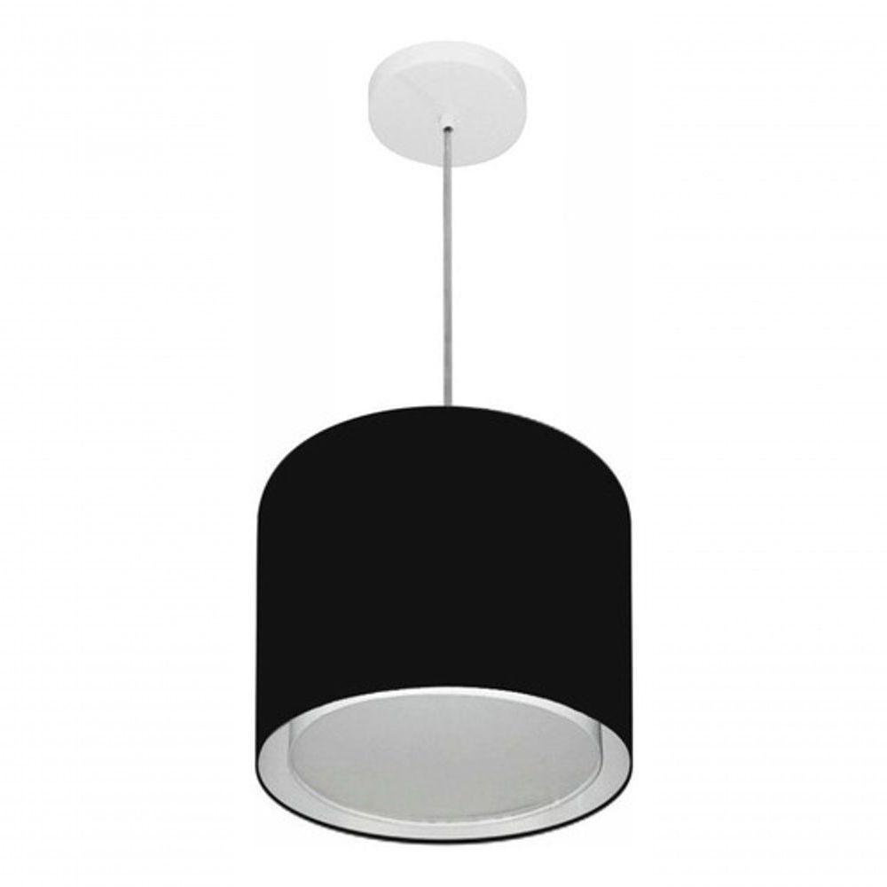 Lustre Pendente Cilíndrico Duplo Vivare Md-4284 Cúpula Em Tecido 30x30cm - Bivolt Preto 127/220v - 3