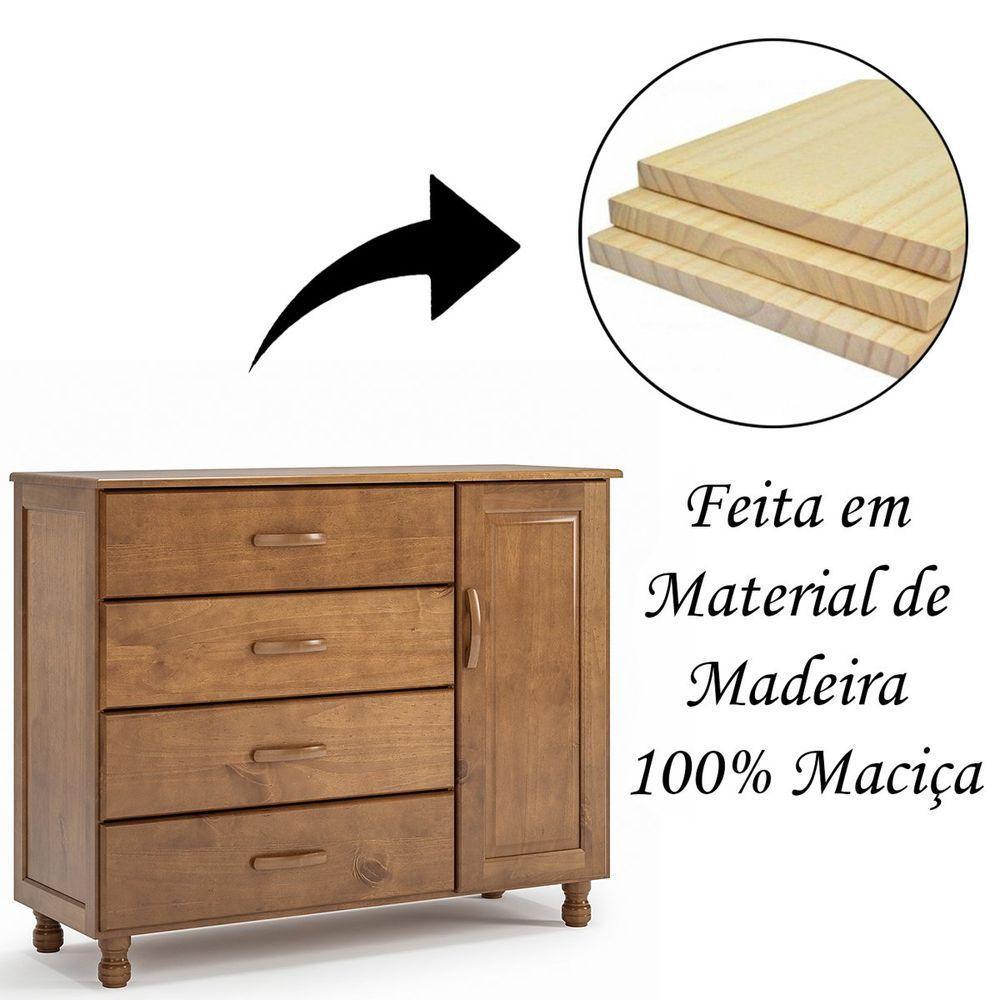Cômoda 4 Gavetas 1 Porta 100% Madeira Maciça Ariel Imbuia Fosco - 6