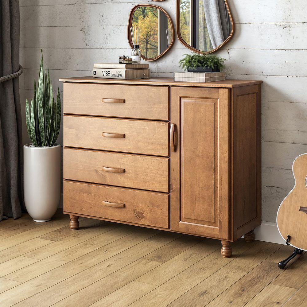 Cômoda 4 Gavetas 1 Porta 100% Madeira Maciça Ariel Imbuia Fosco - 7