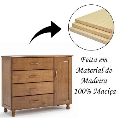 Cômoda 4 Gavetas 1 Porta 100% Madeira Maciça Ariel Imbuia Fosco