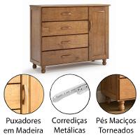 Cômoda 4 Gavetas 1 Porta 100% Madeira Maciça Ariel Imbuia Fosco - 5