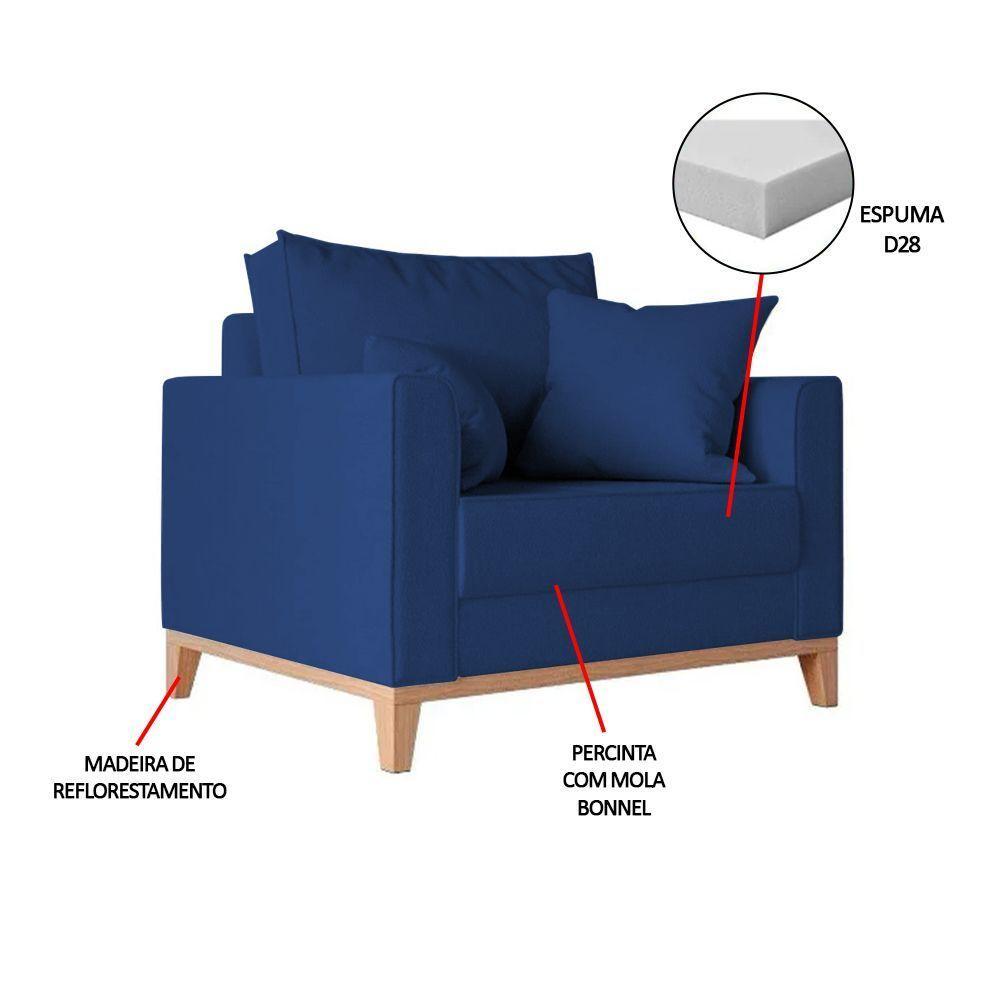 Poltrona Beny Amamentação Com 2 Almofadas Base Em Madeira Maciça Tecido Veludo Azul - 4