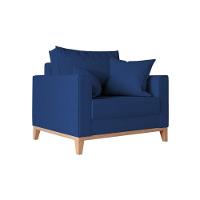 Poltrona Beny Amamentação Com 2 Almofadas Base Em Madeira Maciça Tecido Veludo Azul - 2