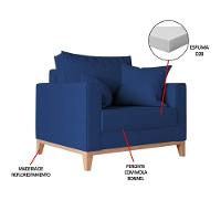 Poltrona Beny Amamentação Com 2 Almofadas Base Em Madeira Maciça Tecido Veludo Azul