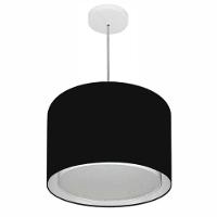 Lustre Pendente Cilíndrico Duplo Vivare Md-4292 Cúpula Em Tecido 40x30cm - Bivolt Preto 127/220v - 1