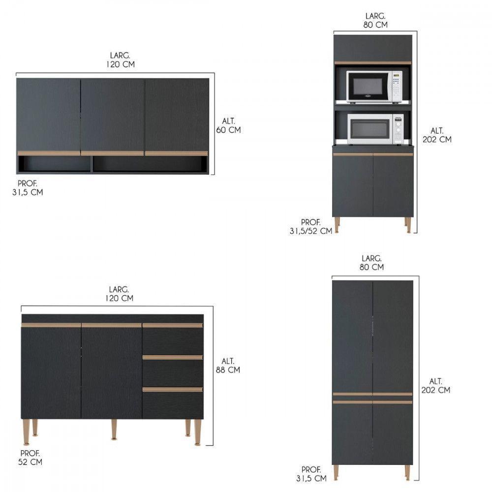 Cozinha Modulada Sabrina 280x200 C 4 Peças Preto Menu Móveis Preto - 3
