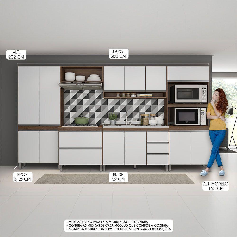 Cozinha Modulada Sabrina 360x202 C/ 6 Peças Mdp Menu Móveis Branco - 2