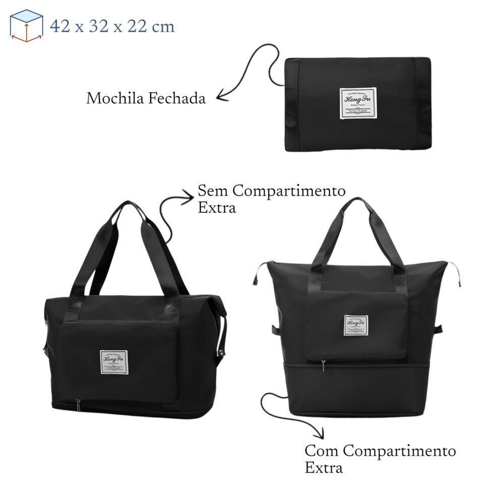 Bolsa De Viagem Mochila Dobrável Grande Impermeável Preta - 6
