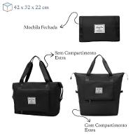 Bolsa De Viagem Mochila Dobrável Grande Impermeável Preta - 6