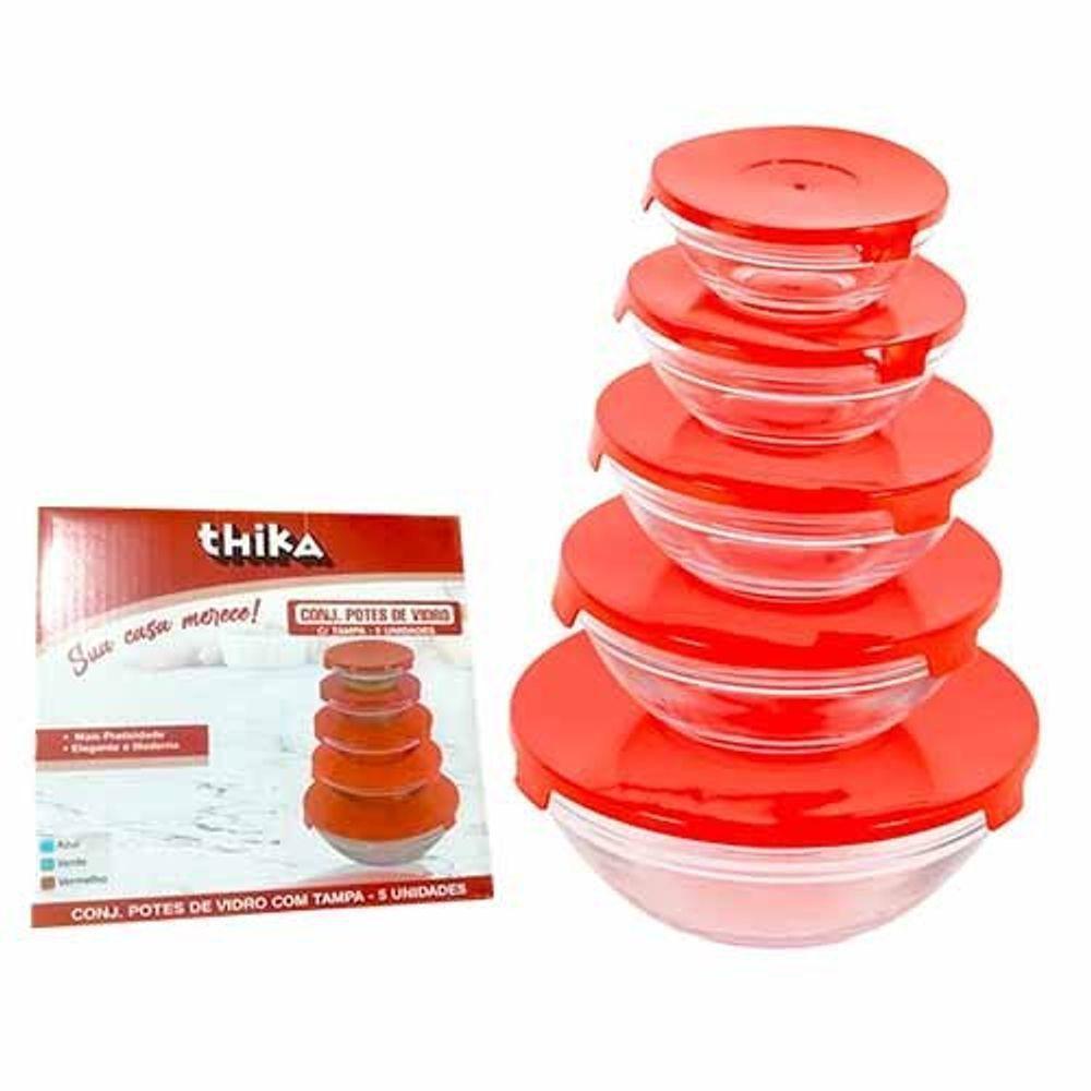 Conjunto 5 Potes De Vidro Hermetico Com Tampa Kit Vasilha Hermética Para Guardar Comida Doce Feijão Na Geladeira Sortido - 2
