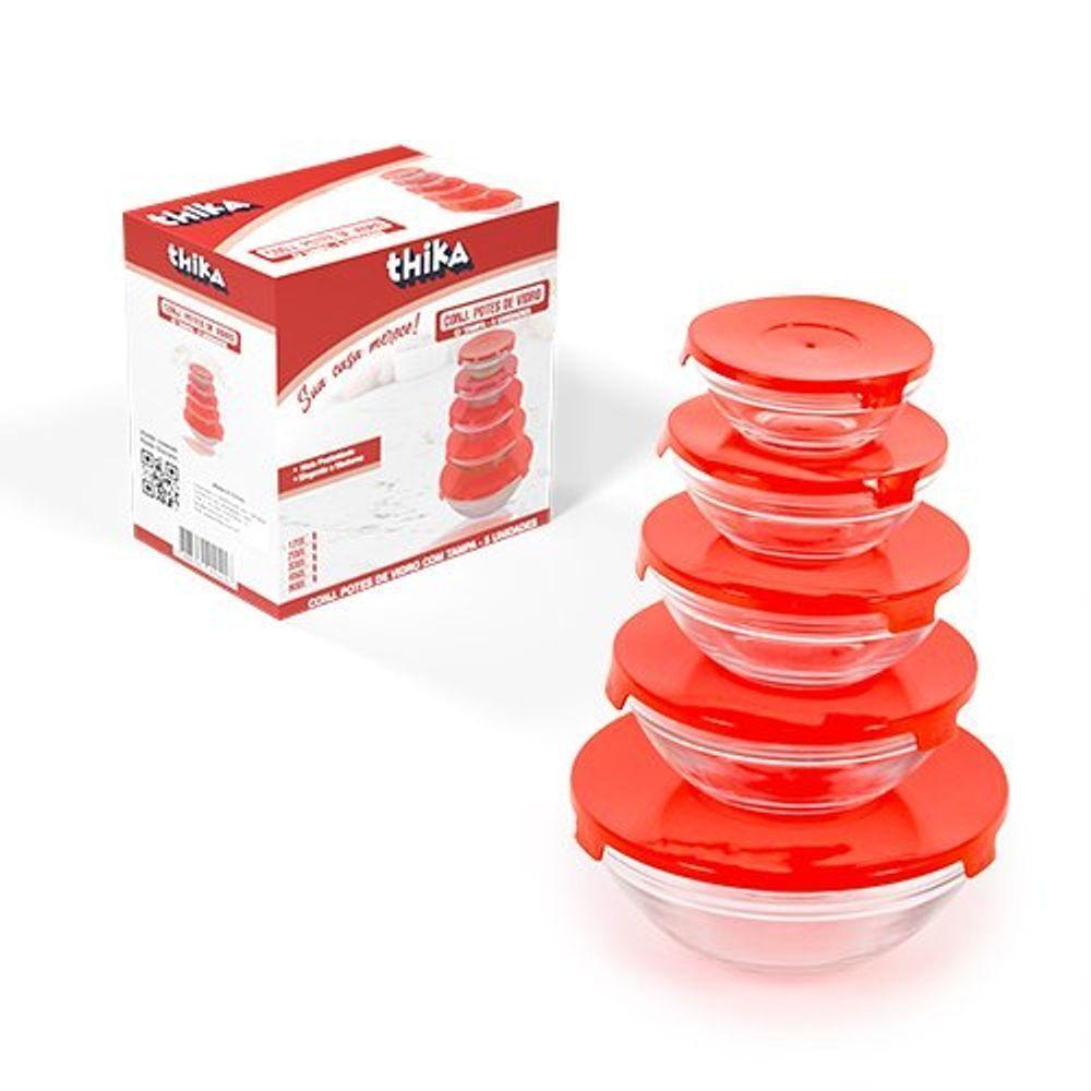 Conjunto 5 Potes De Vidro Hermetico Com Tampa Kit Vasilha Hermética Para Guardar Comida Doce Feijão Na Geladeira Sortido - 3