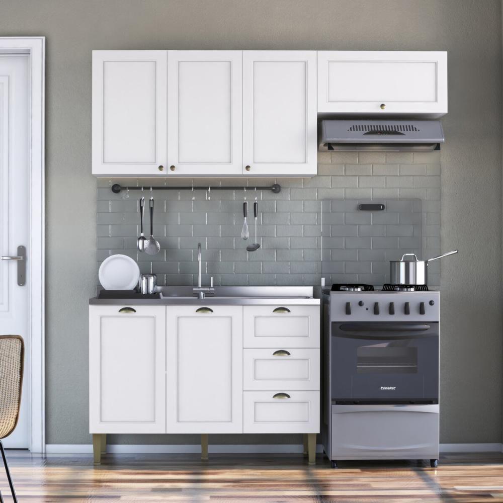 Armário De Cozinha Americana Modulada 190cm Com Balcão Para Pia Multimóveis Cr20493 Branco - 1