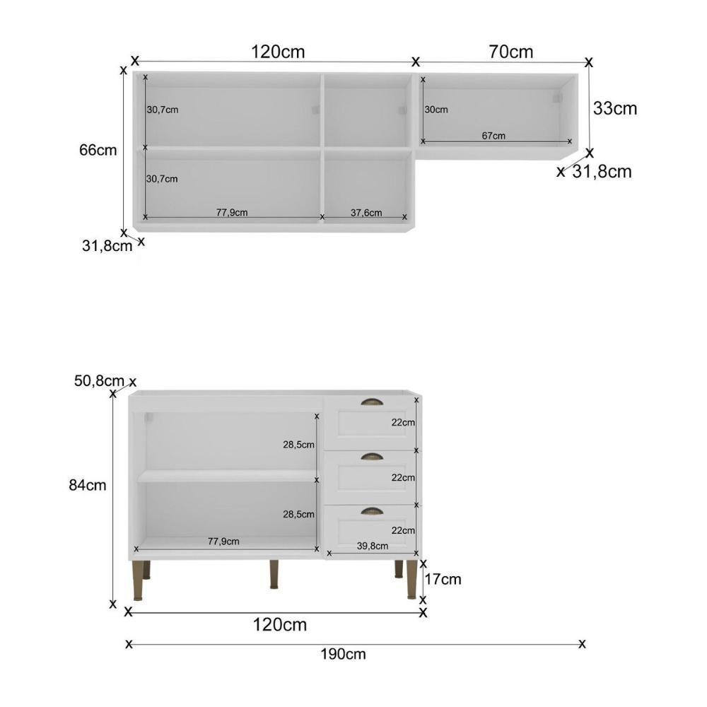 Armário De Cozinha Americana Modulada 190cm Com Balcão Para Pia Multimóveis Cr20493 Branco - 4
