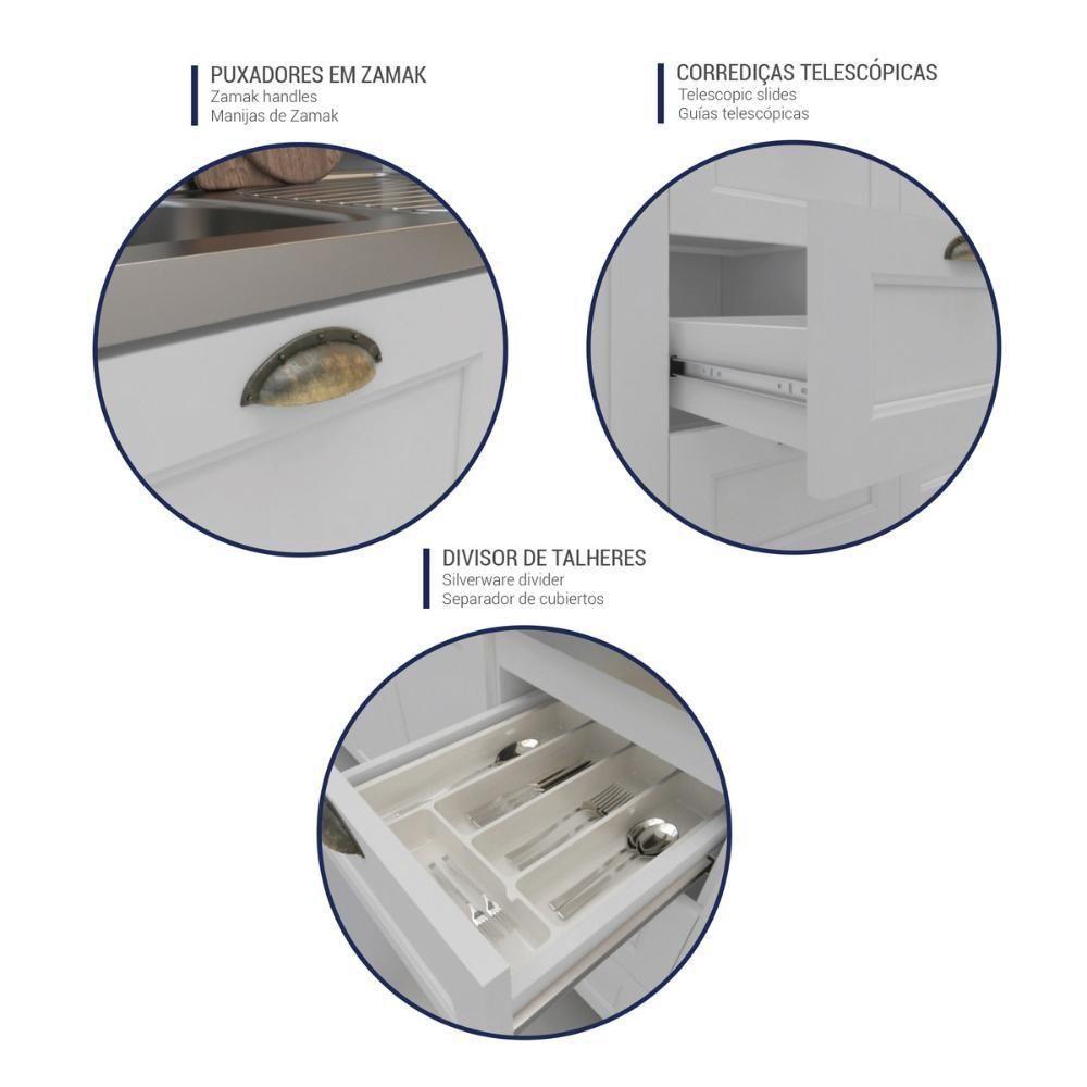 Armário De Cozinha Americana Modulada 190cm Com Balcão Para Pia Multimóveis Cr20493 Branco - 6