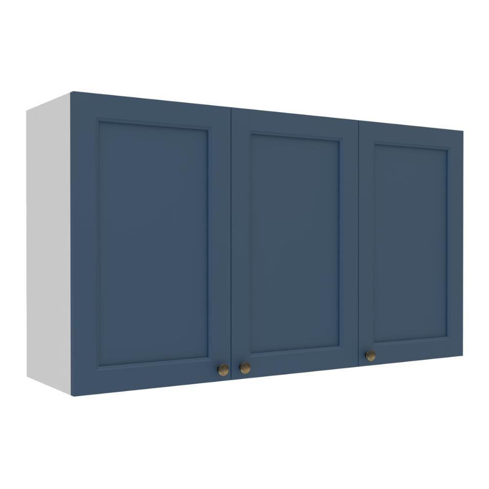 Armário De Cozinha Americana Aéreo 120cm 3 Portas Multimóveis Cr20489 Branco-Azul - 1