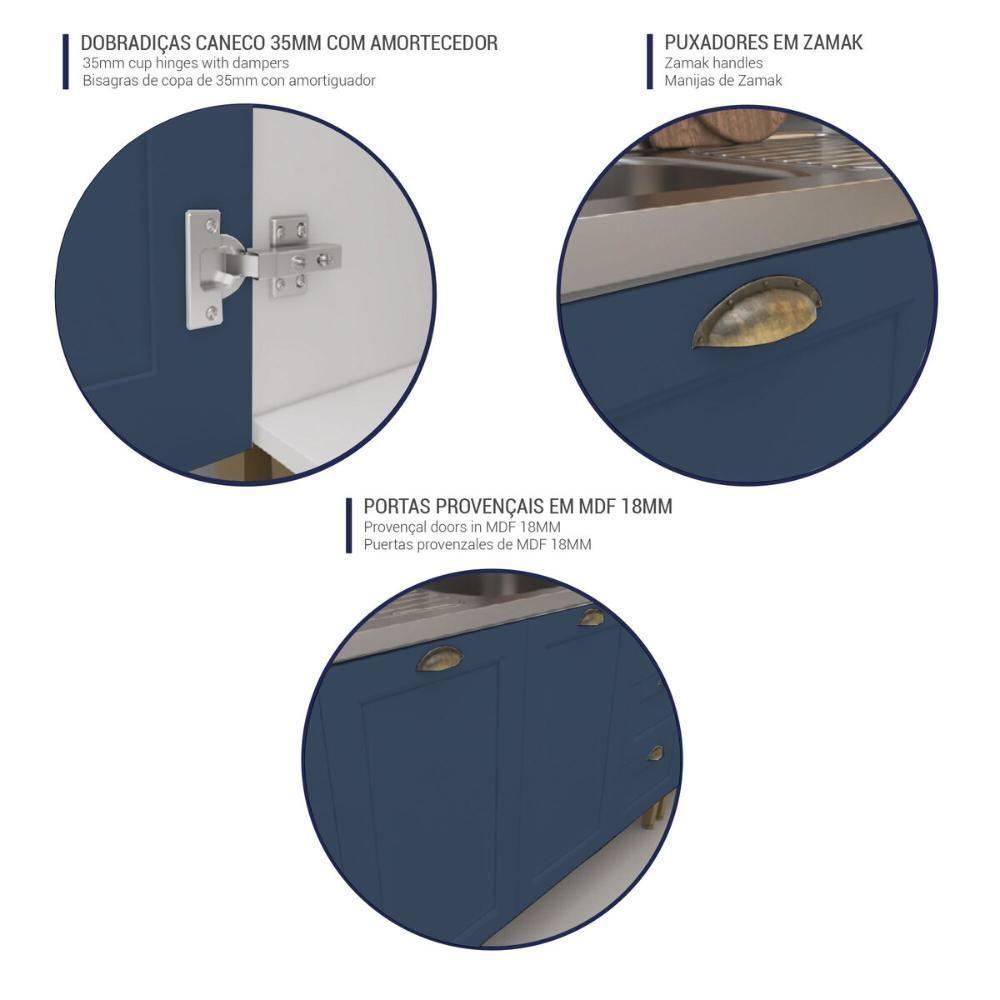 Armário De Cozinha Americana Aéreo 120cm 3 Portas Multimóveis Cr20489 Branco-Azul - 2