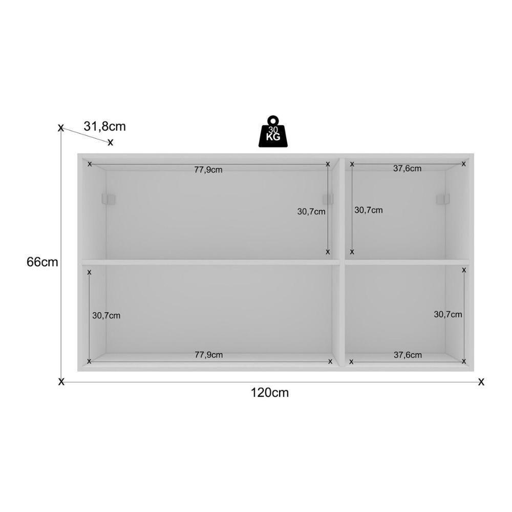 Armário De Cozinha Americana Aéreo 120cm 3 Portas Multimóveis Cr20489 Branco - 3