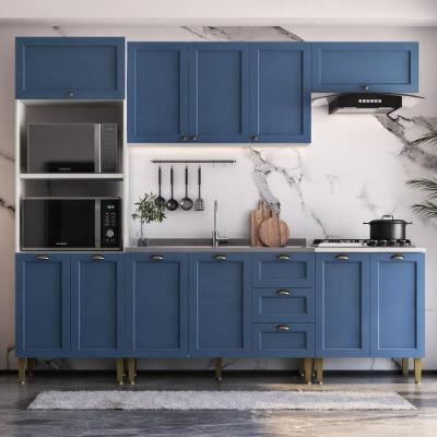 Armário Cozinha Americana Modulada Completa 260cm 5 Peças Com Balcão Multimóveis Cr20495 Branco-Azul