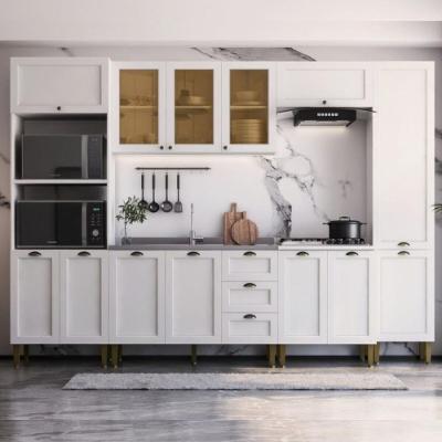 Armário Cozinha Americana Modulada Completa 305cm Com Vidros Multimóveis Cr20497 Branco