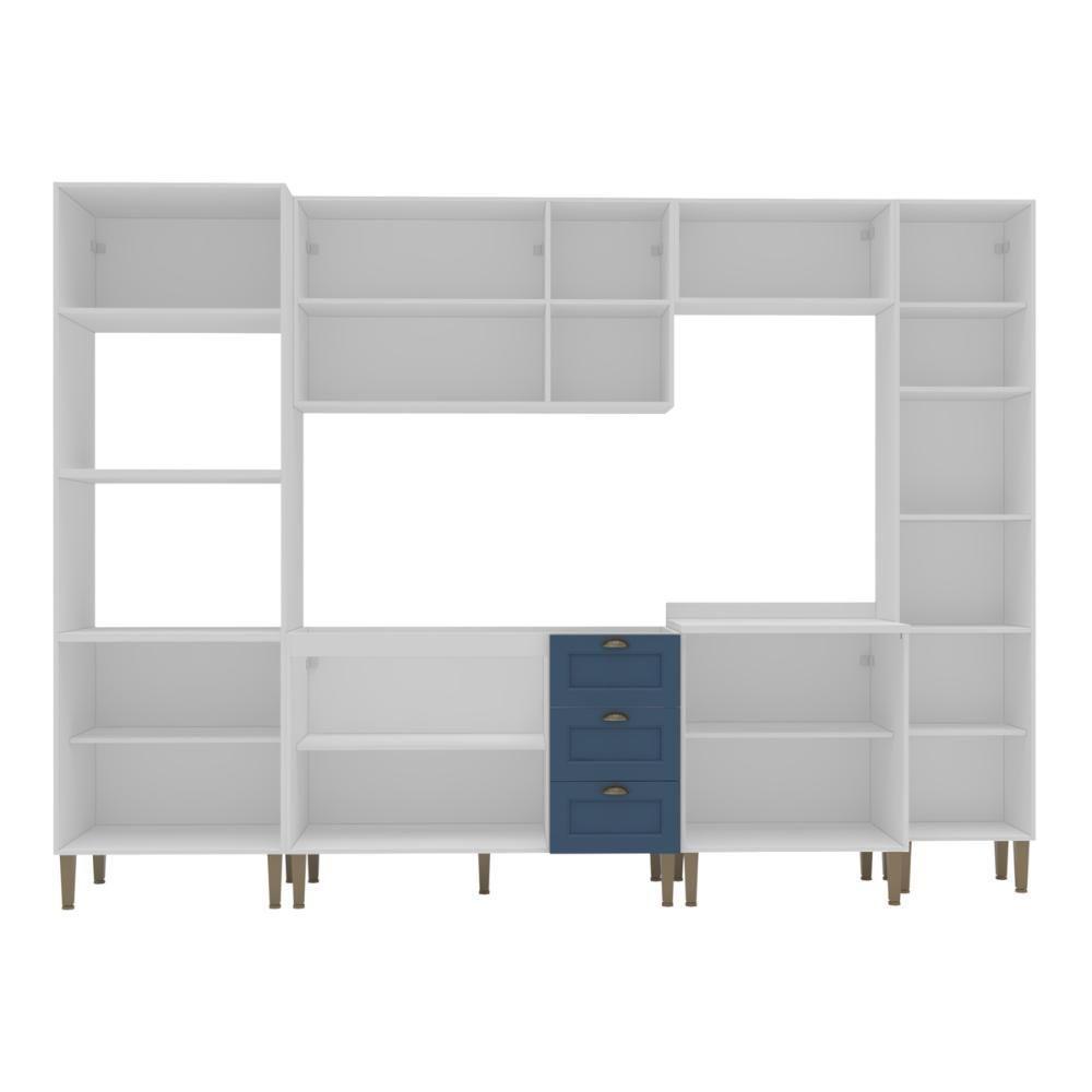 Armário Cozinha Americana Modulada Completa 305cm Com Balcão Multimóveis Cr20496 Branco-Azul - 5