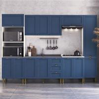 Armário Cozinha Americana Modulada Completa 305cm Com Balcão Multimóveis Cr20496 Branco-Azul - 1