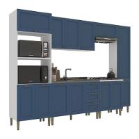 Armário Cozinha Americana Modulada Completa 305cm Com Balcão Multimóveis Cr20496 Branco-Azul - 2