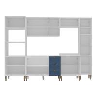 Armário Cozinha Americana Modulada Completa 305cm Com Balcão Multimóveis Cr20496 Branco-Azul - 5