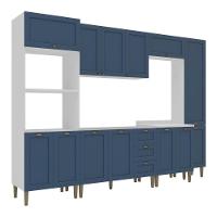Armário Cozinha Americana Modulada Completa 305cm Com Balcão Multimóveis Cr20496 Branco-Azul - 6