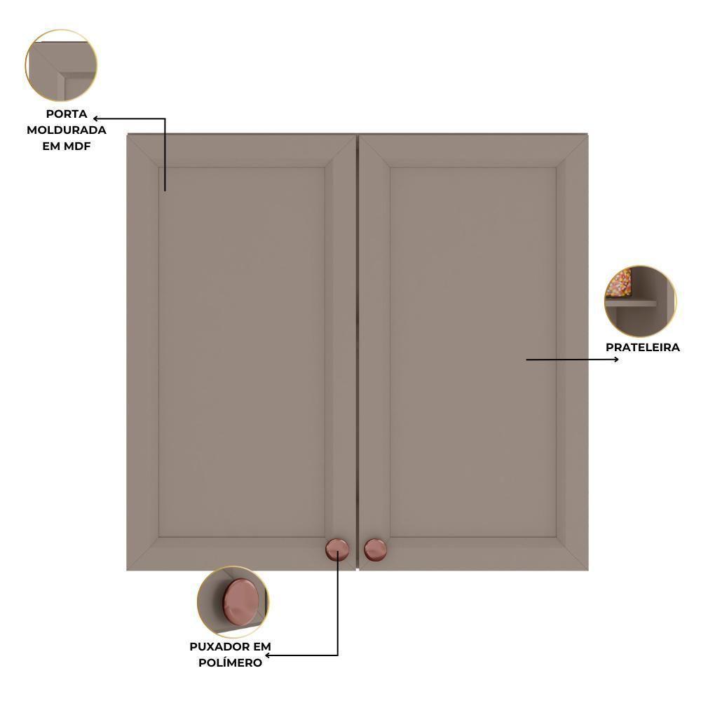 Armário Aéreo Unna 2 Portas 80cm Gris - Poliman Móveis Gris - 3