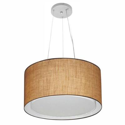 Lustre Pendente Cilíndrico Duplo Md-4123 Cúpula Em Tecido 40x25cm Palha - Bivolt
