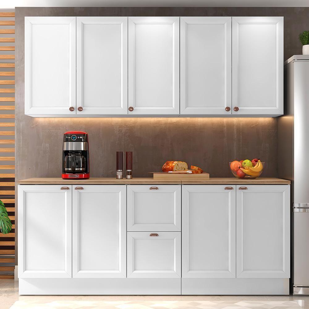 Cozinha Modulada Unna 4 Peças Balcão 120cm Branco Com Tampo Mdp - Poliman Móveis Branco - 2