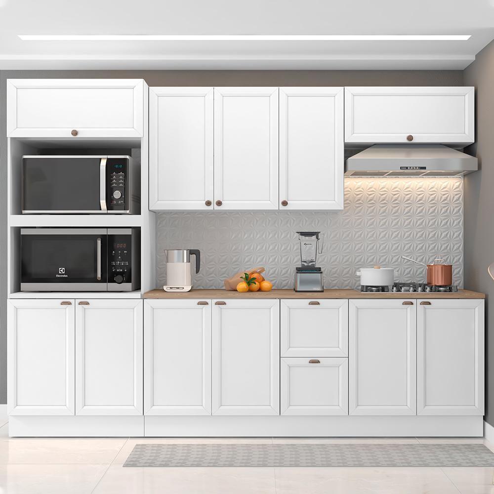 Cozinha Modulada Unna 5 Peças Torre Quente 2 Fornos E Balcão 120cm Branco Com Tampo Mdp - Poliman Móveis Branco - 2