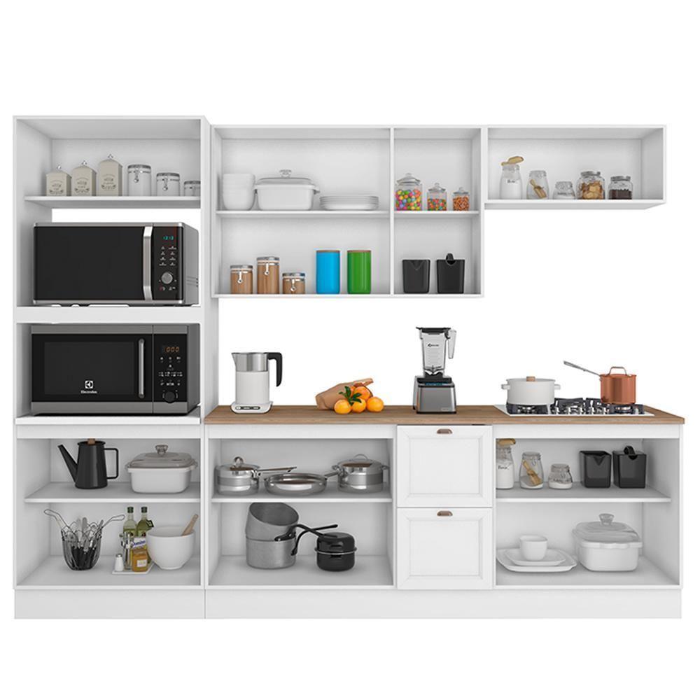 Cozinha Modulada Unna 5 Peças Torre Quente 2 Fornos E Balcão 120cm Branco Com Tampo Mdp - Poliman Móveis Branco - 3