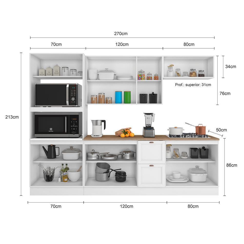 Cozinha Modulada Unna 5 Peças Torre Quente 2 Fornos E Balcão 120cm Branco Com Tampo Mdp - Poliman Móveis Branco - 6