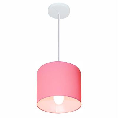 Lustre Pendente Cilíndrico Md-4046 Cúpula Em Tecido 18x18cm Rosa Bebê - Bivolt