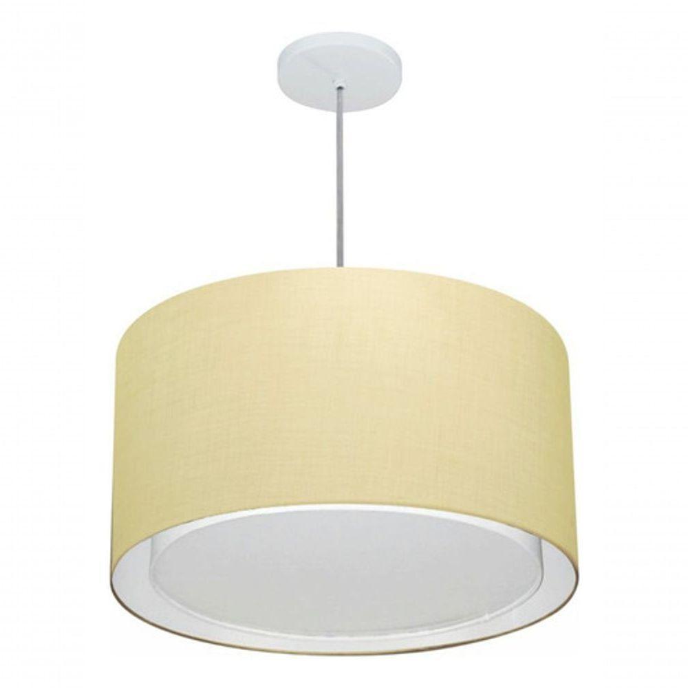 Lustre Pendente Cilíndrico Duplo Vivare Md-4293 Cúpula Em Tecido 45x30cm - Bivolt Algodão-crú 127/220v - 2