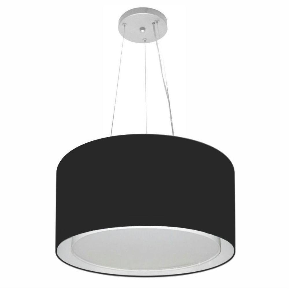 Lustre Pendente Cilíndrico Duplo Vivare Md-4123 Cúpula Em Tecido 40x25cm - Bivolt Preto 127/220v - 1